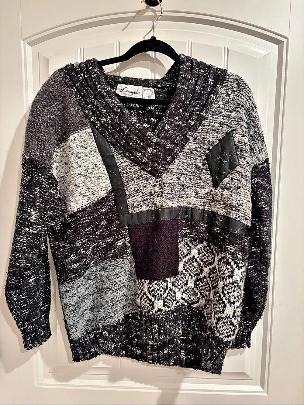 Vintage Donagain Women's Color Block Sweater Gray Black Size Large